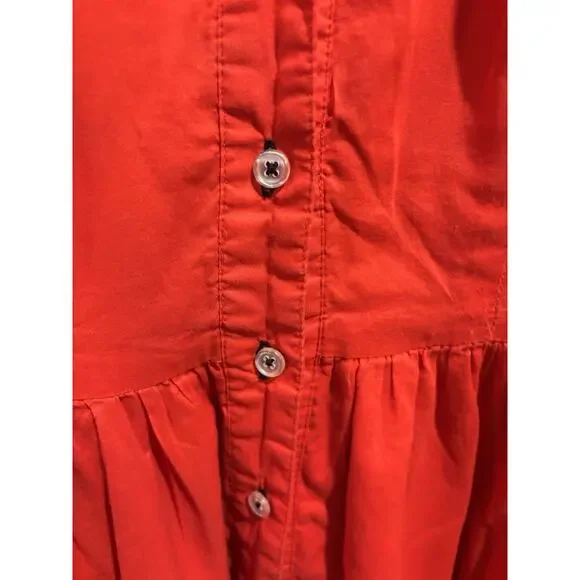 Anthropologie Moulinette Soeurs Red Button Down Dress Roll Tab Sleeves Size 2 - Picture 7 of 9